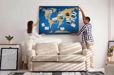 World Map Printed Cork Memo Board