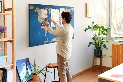 World Map Printed Cork Memo Board