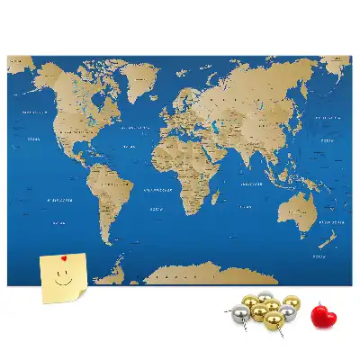 World Map Printed Cork Memo Board