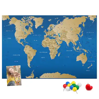 World Map Printed Cork Memo Board