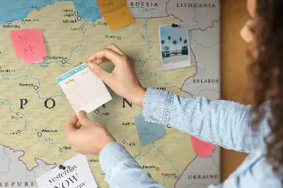 Printed cork board with a political map of Poland