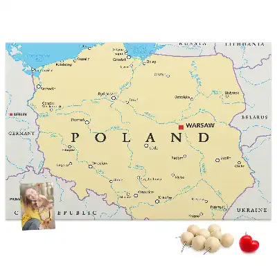 Printed cork board with a political map of Poland