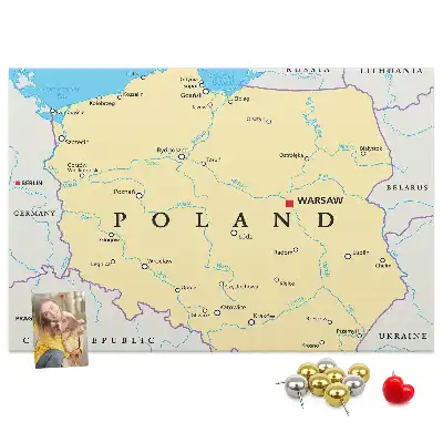Printed cork board with a political map of Poland