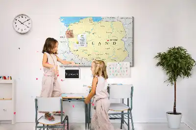 Printed cork board with a political map of Poland