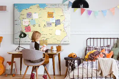 Printed cork board with a political map of Poland