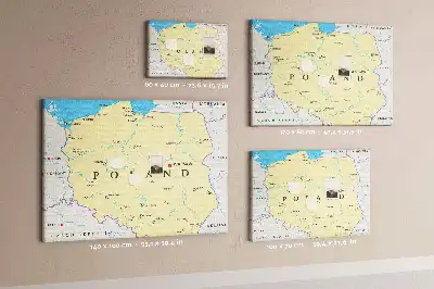 Printed cork board with a political map of Poland
