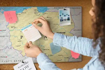 Printed cork board with a political map of Poland
