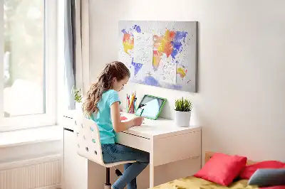 Printed Cork Memo Board Watercolor world map