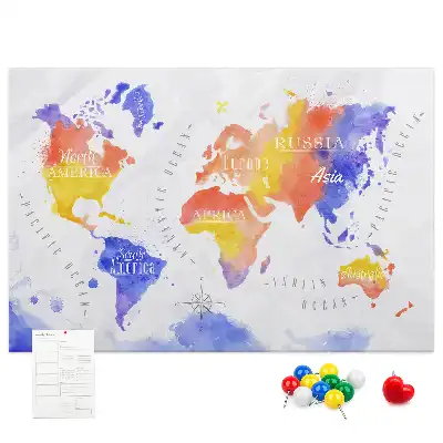 Watercolor World Map Printed Cork Memo Board