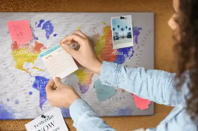 Watercolor World Map Printed Cork Memo Board