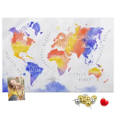Watercolor World Map Printed Cork Memo Board