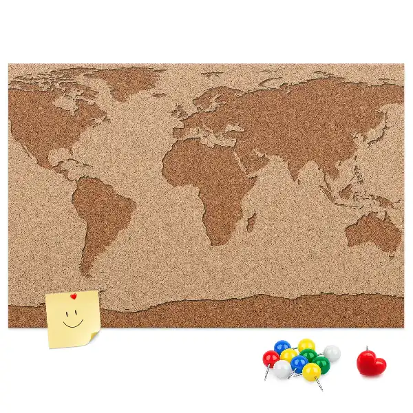 Cork world map memo board