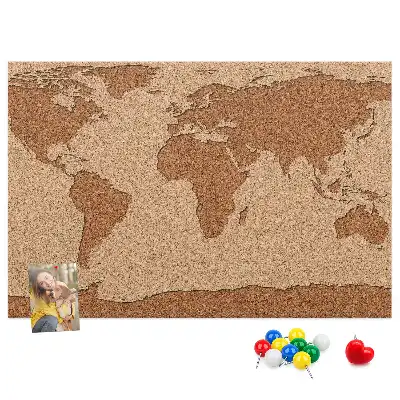 Cork world map memo board