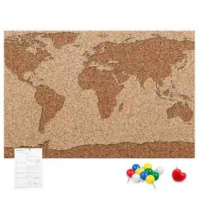 Cork world map memo board