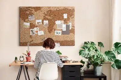 Cork world map memo board