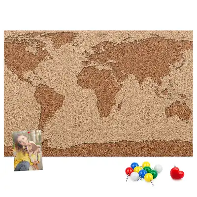 Cork world map memo board