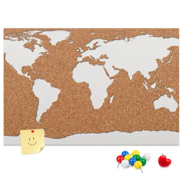 Printed Cork World Map Notice Board