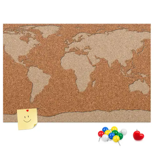 World Map Printed Cork Memo Board