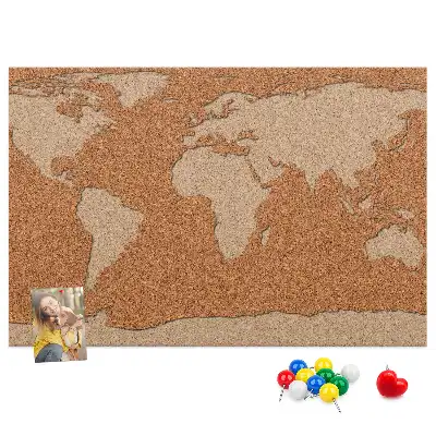 World Map Printed Cork Memo Board