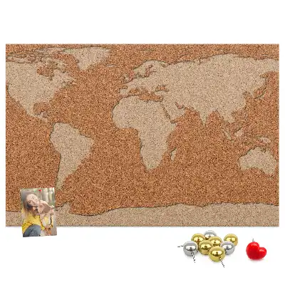 World Map Printed Cork Memo Board