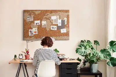 World Map Printed Cork Memo Board