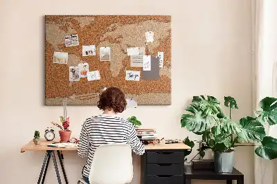 World Map Printed Cork Memo Board