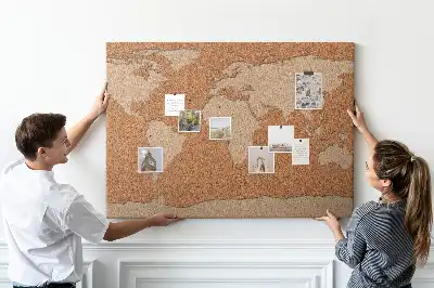 World Map Printed Cork Memo Board