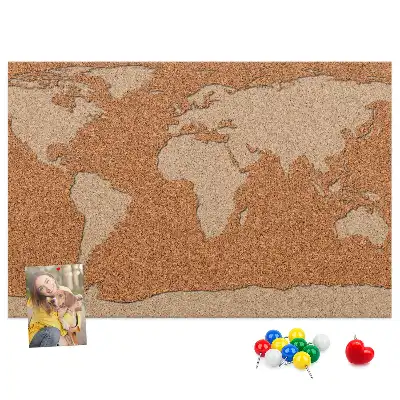 World Map Printed Cork Memo Board