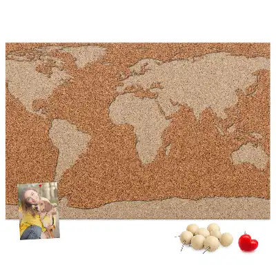 World Map Printed Cork Memo Board