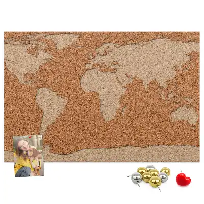 World Map Printed Cork Memo Board