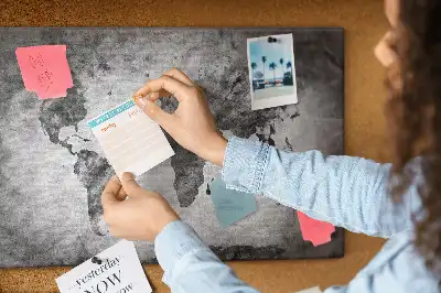 World Map Printed Cork Memo Board