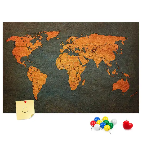 World Map Cork Memo Board