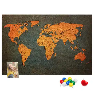 World Map Cork Memo Board