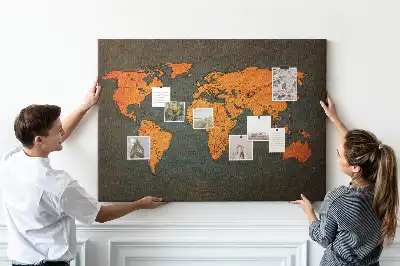 World Map Cork Memo Board