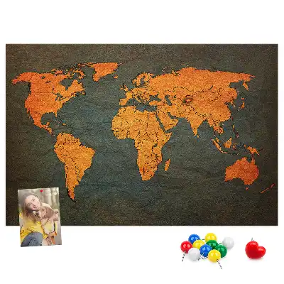 World Map Cork Memo Board