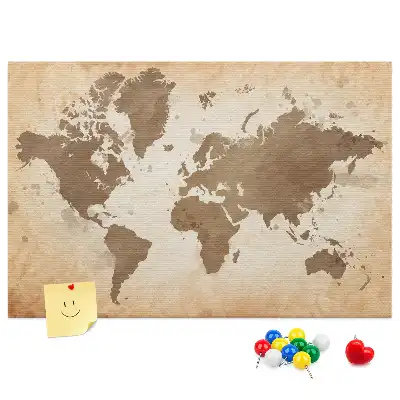 Cork memo board with painted world map