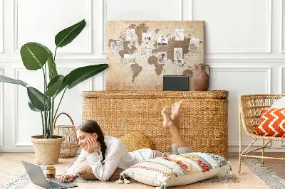 Cork memo board with painted world map