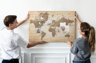 Cork memo board with painted world map