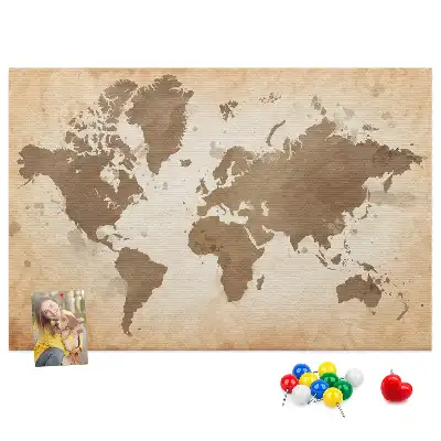 Cork memo board with painted world map