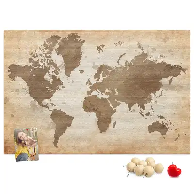 Cork memo board with painted world map