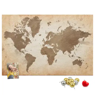 Cork memo board with painted world map
