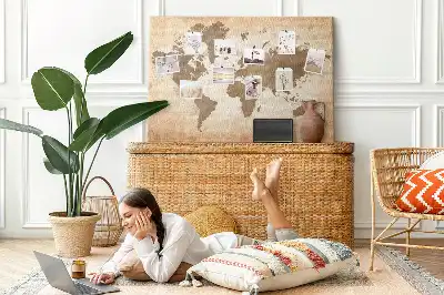 Cork memo board with painted world map