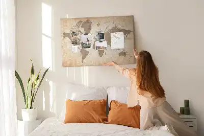 Cork memo board with painted world map