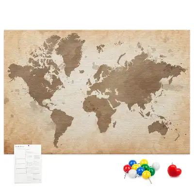 Cork memo board with painted world map