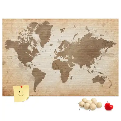 Cork memo board with painted world map