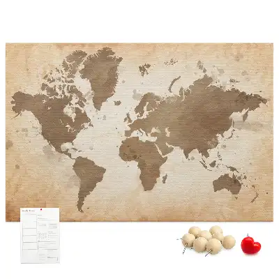Cork memo board with painted world map