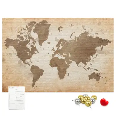 Cork memo board with painted world map