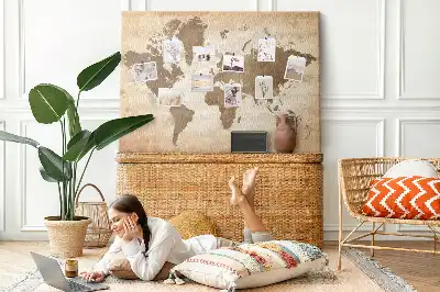 Cork memo board with painted world map