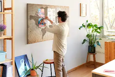 Cork memo board with painted world map