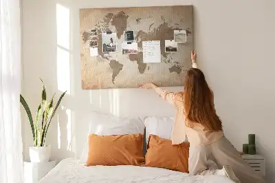 Cork memo board with painted world map